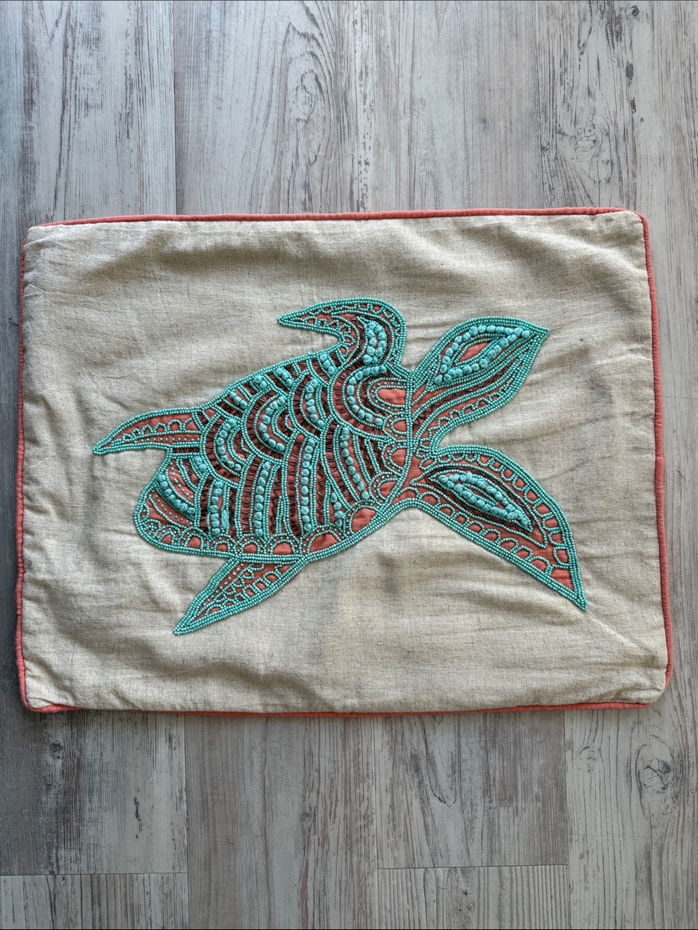 Beaded & Tufted Turtle Throw Pillow Cover Beach Coastal